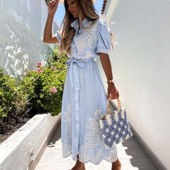 Women's Embroidered Eyelet Dress - Picture 3 of 3